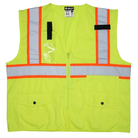Mcr Safety Polyester, Zipper Closure, 6 Outside Pockets, Fluorescent Lime, Size 4X SURVCL2PLX4